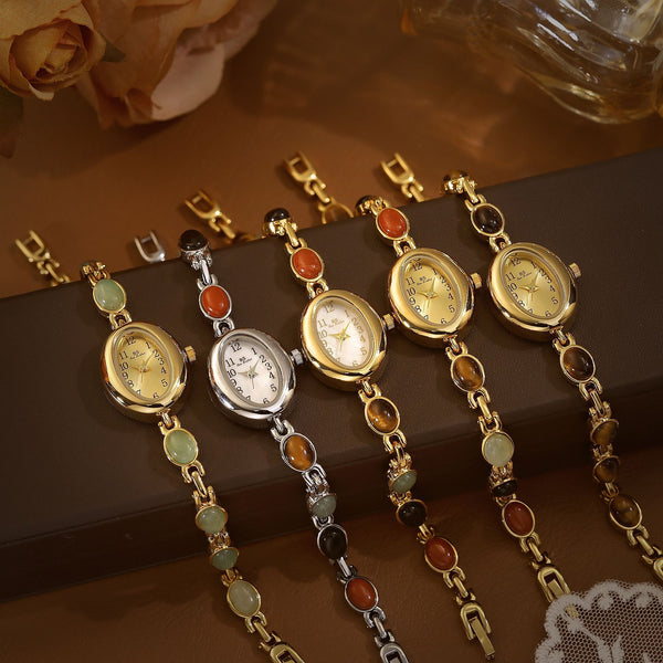 Sophisticated Oval Dial Stone Quartz Watch