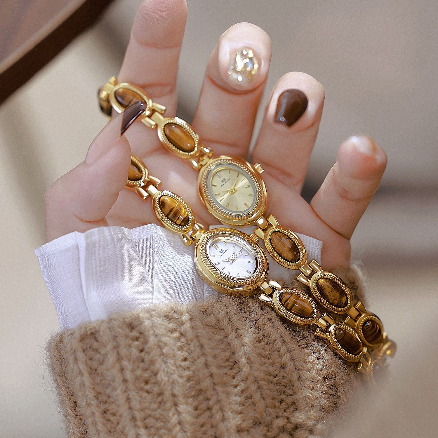 Oval Dial Green Gemstone Link Bracelet Watch
