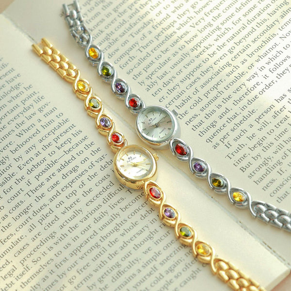 Oval Dial Multi-Gemstone Link Watch