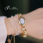 Oval Dial Pearl Link Bracelet Watch