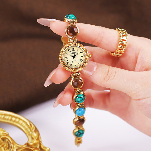 Textured Bezel Roman Dial Pearl Watch