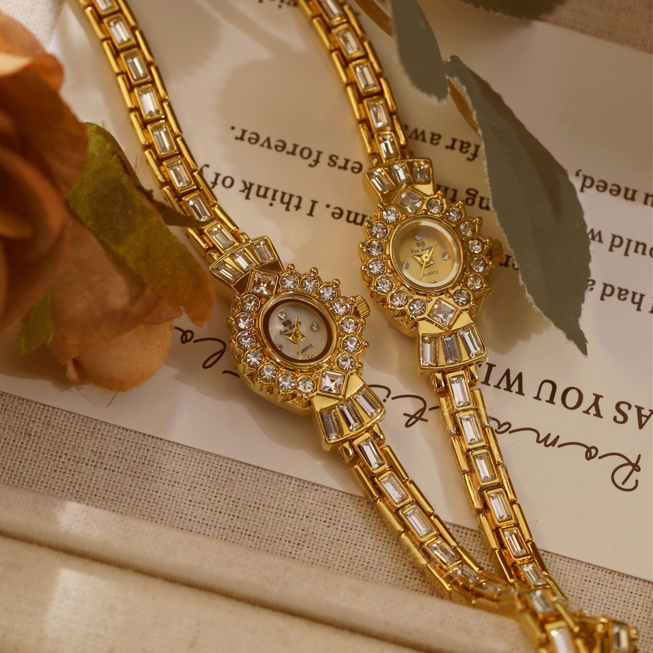 Crystal Flower Dial Link Bracelet Watch