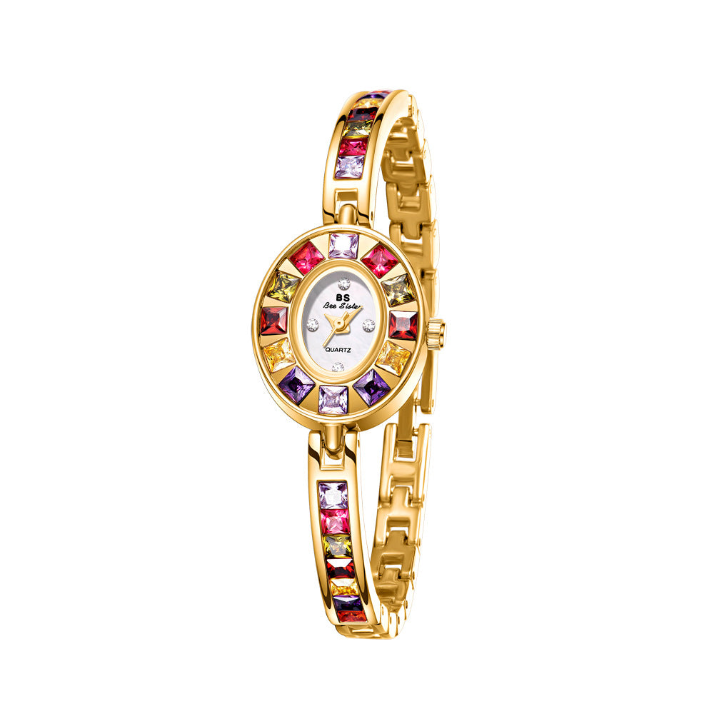 Oval Multi-Gemstone Bezel Bracelet Watch