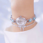 Round Dial Aquamarine Stone Link Bracelet Watch