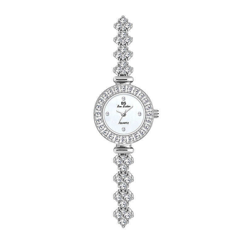 Round Crystal Bezel Floral Link Watch