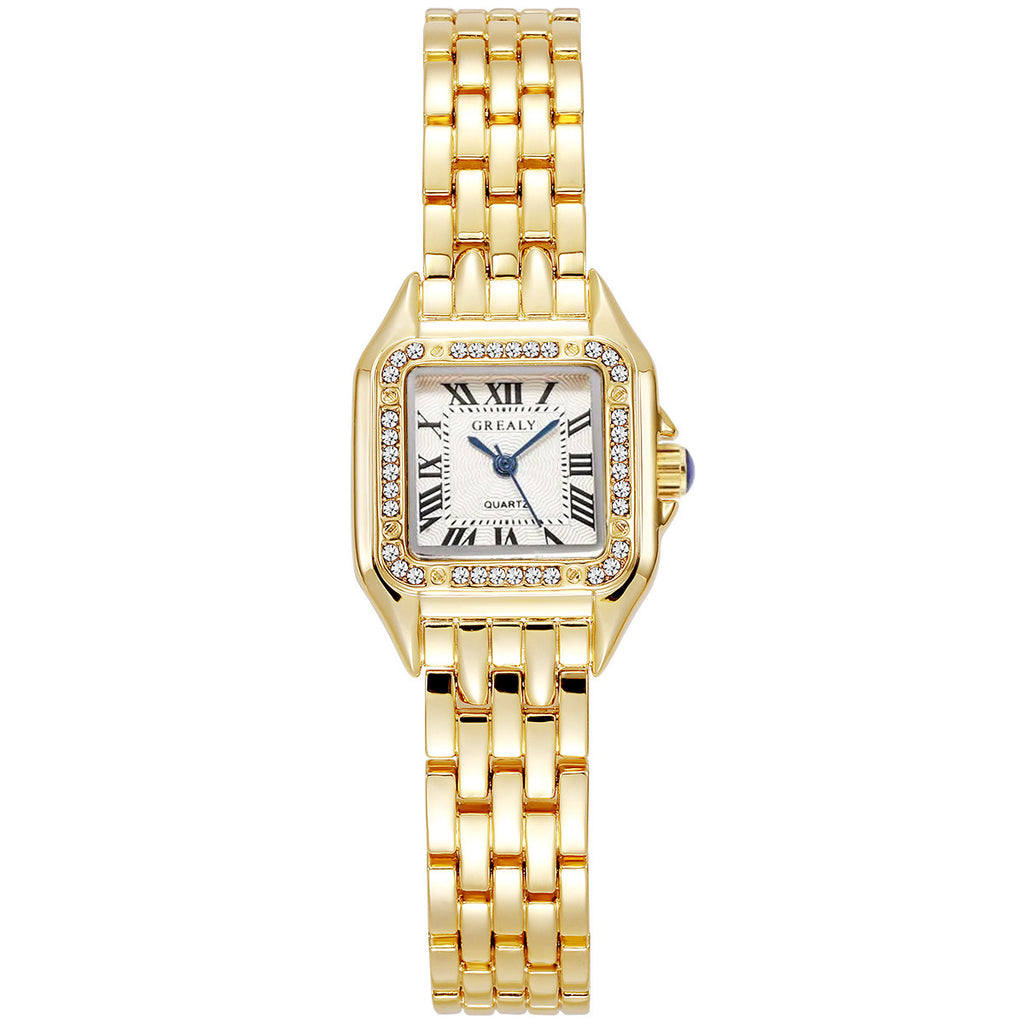 Gold Square Roman Dial Link Watch