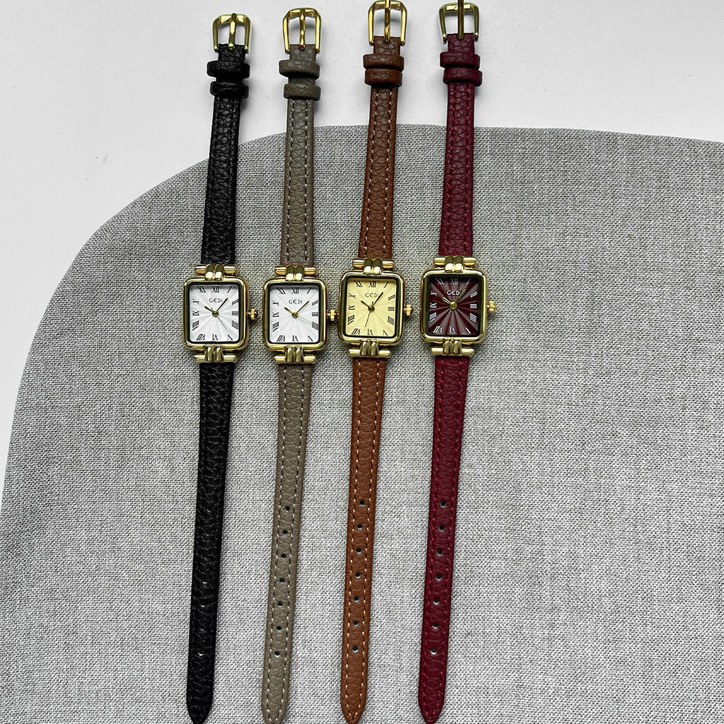 Square Roman Textured Dial Strap Watch