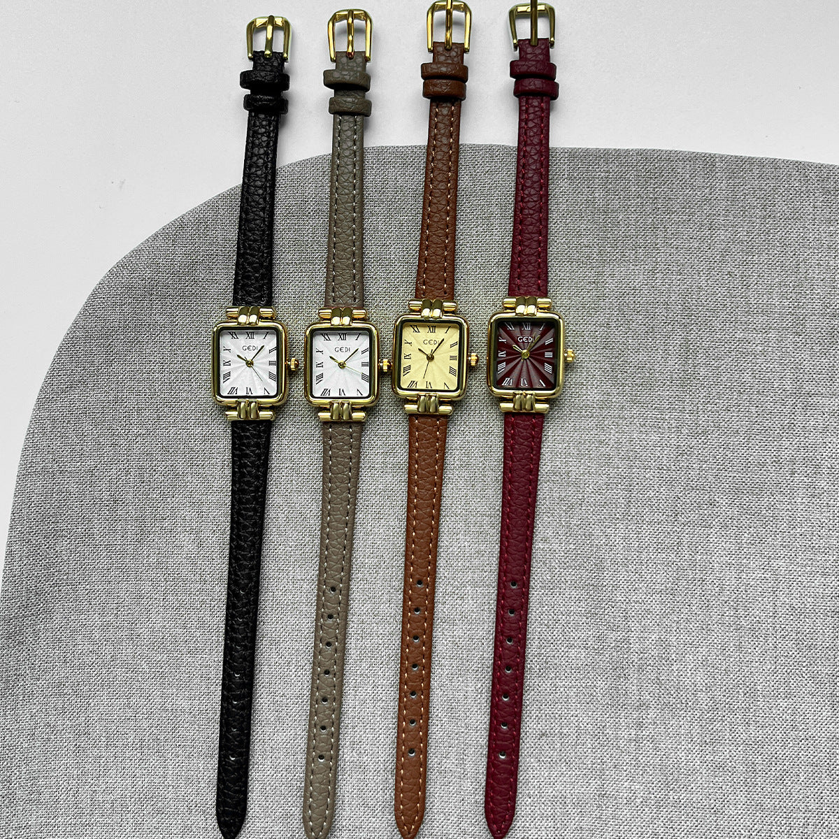 Square Roman Textured Dial Strap Watch