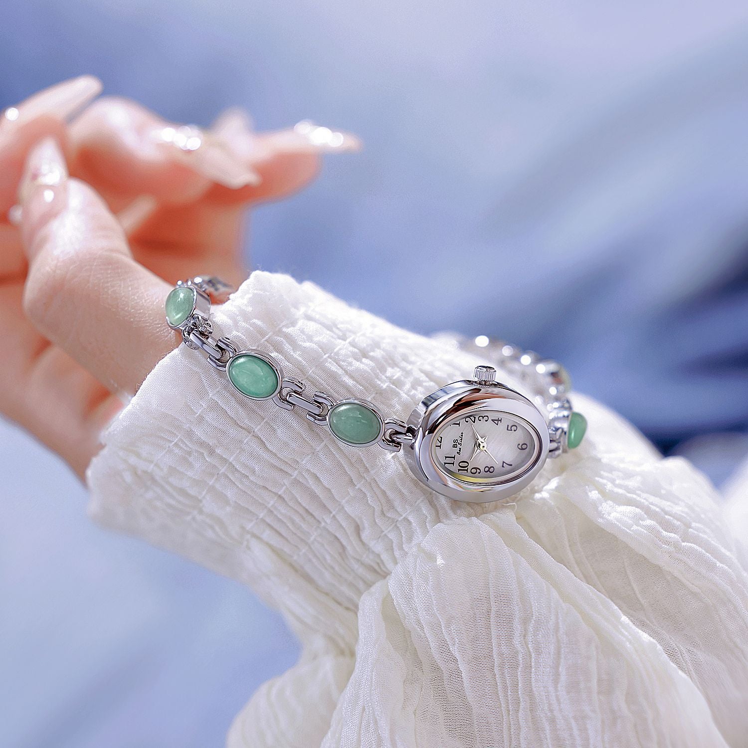 Sophisticated Oval Dial Stone Quartz Watch