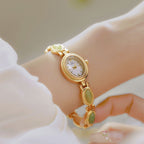 Oval Dial Green Gemstone Link Bracelet Watch