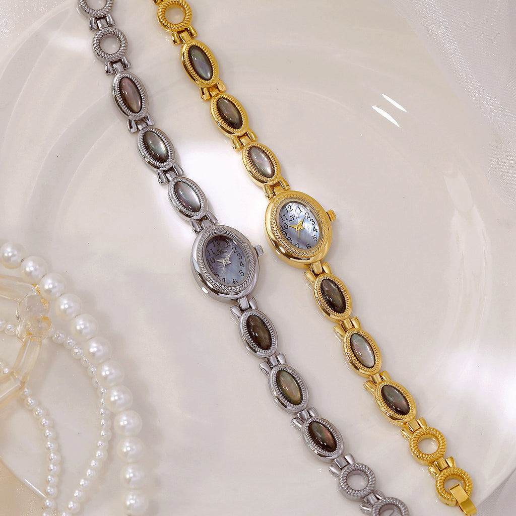 Oval Dial Gemstone Link Bracelet Watch