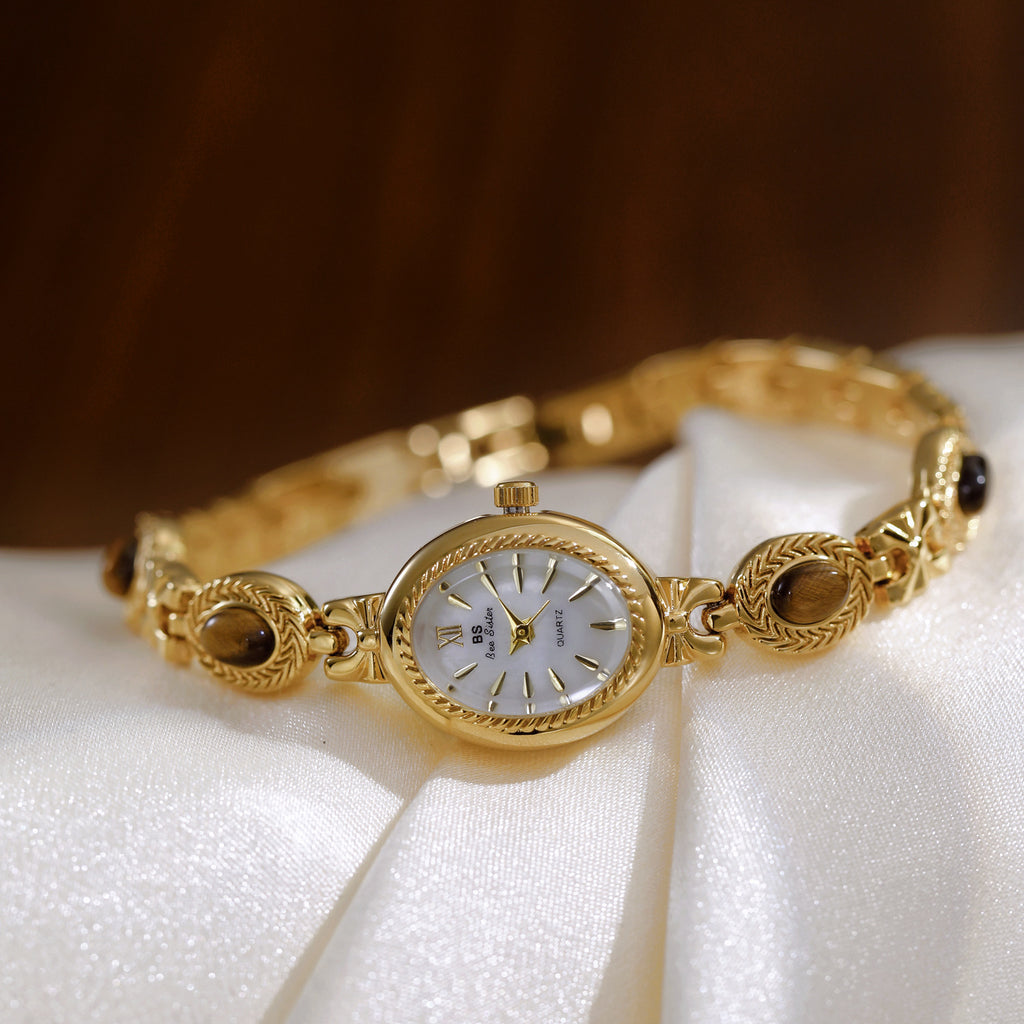 Oval Dial Gemstone Link Bracelet Watch
