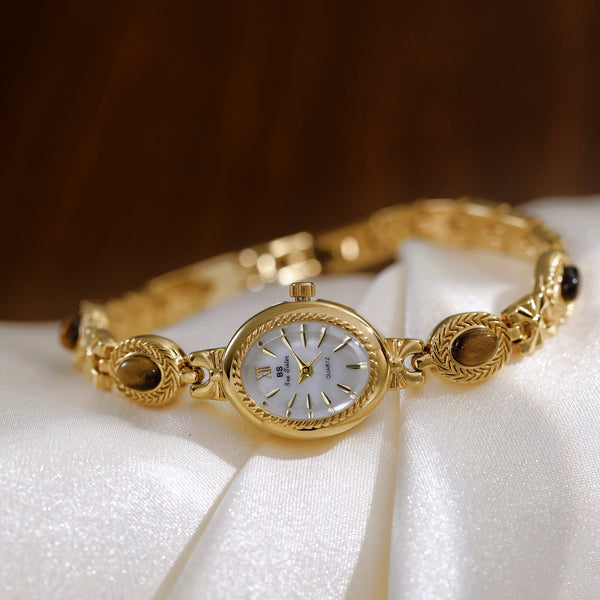 Oval Dial Gemstone Link Bracelet Watch