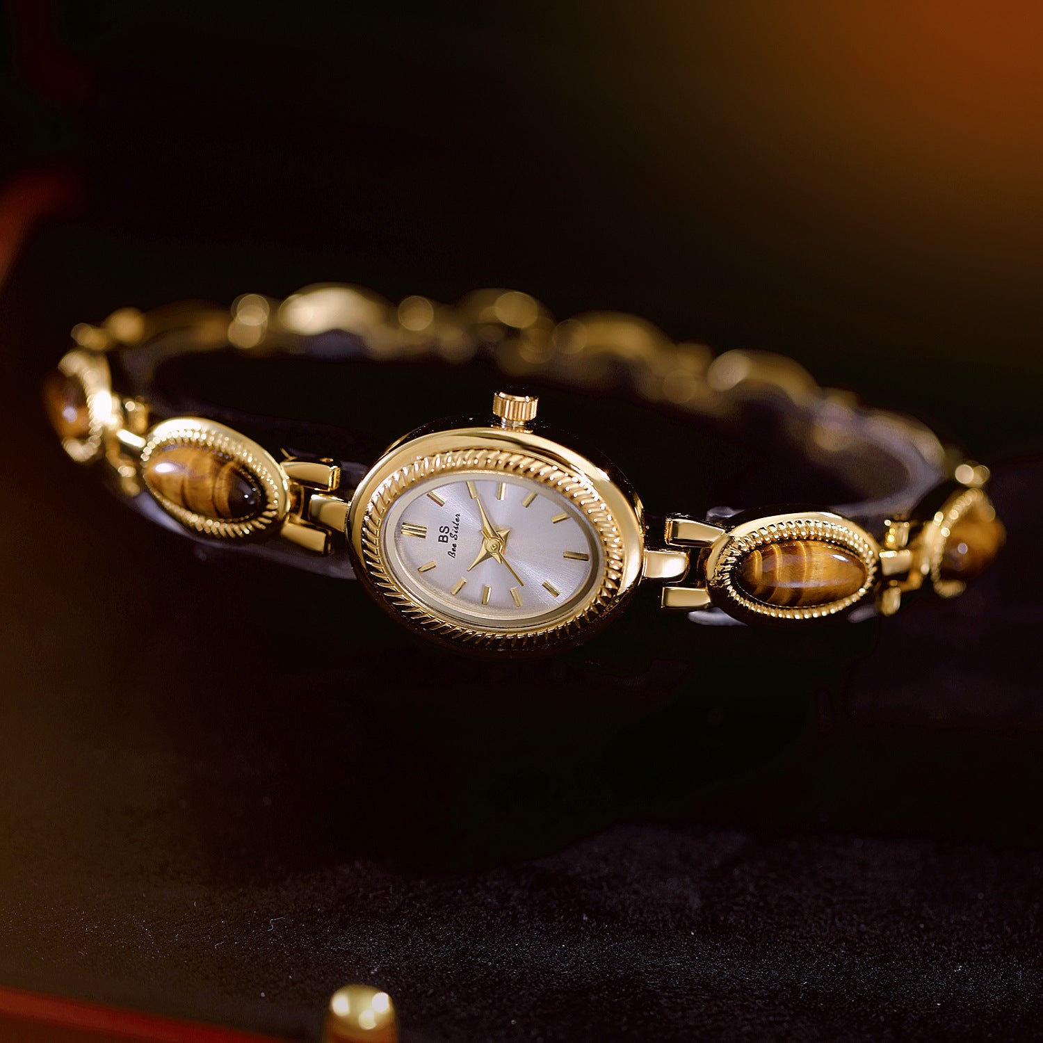 Oval Dial Green Gemstone Link Bracelet Watch