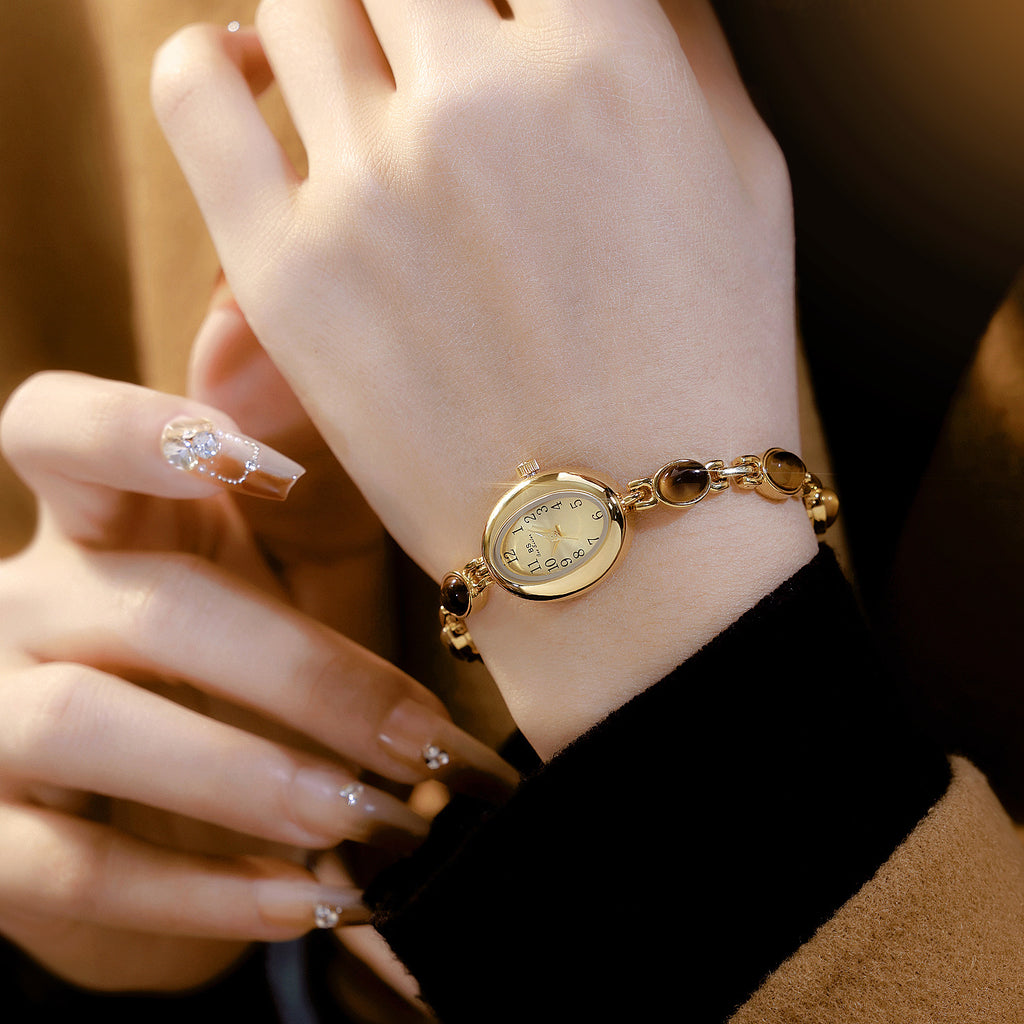 Sophisticated Oval Dial Stone Quartz Watch