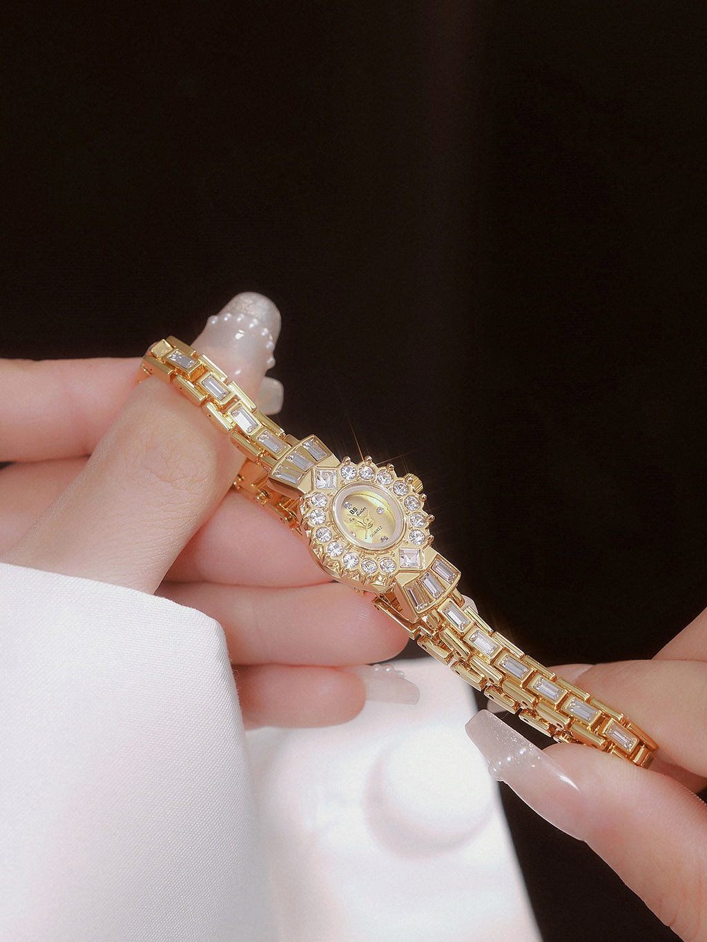Crystal Flower Dial Link Bracelet Watch