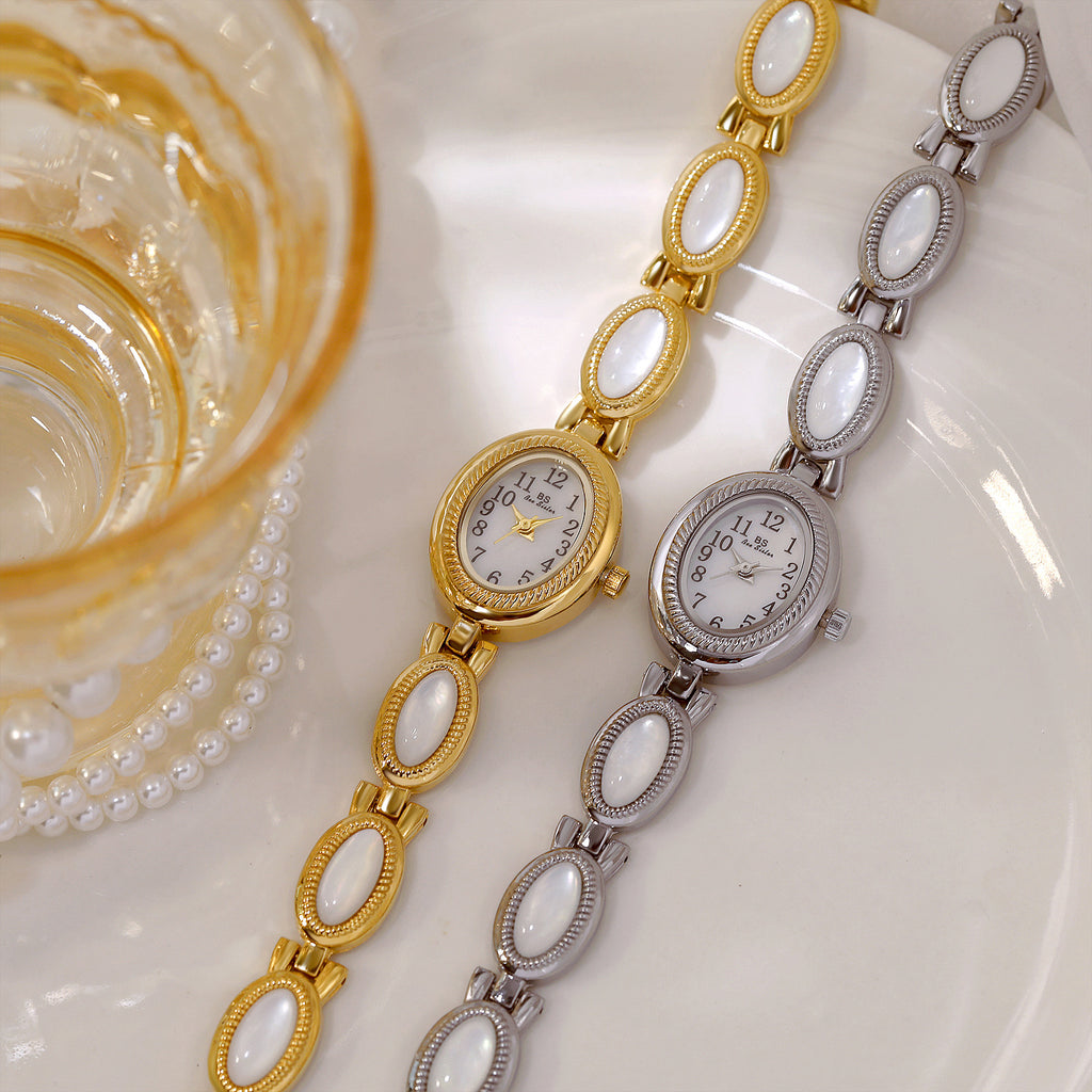 Oval Dial Gemstone Link Bracelet Watch
