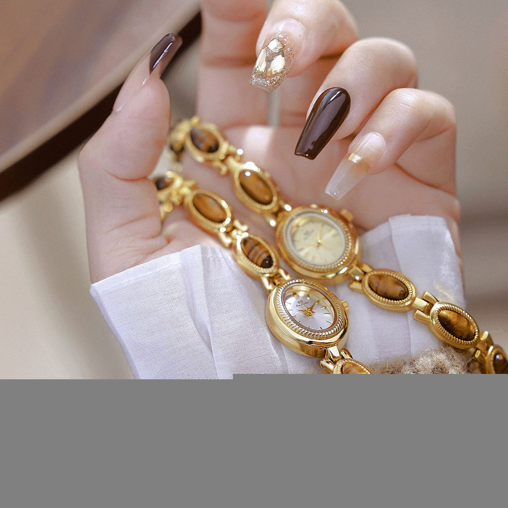 Oval Dial Green Gemstone Link Bracelet Watch