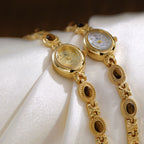 Oval Dial Gemstone Link Bracelet Watch