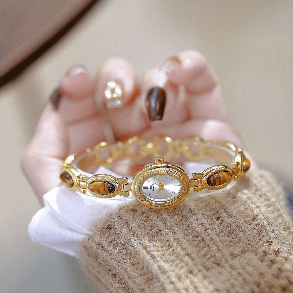 Oval Dial Green Gemstone Link Bracelet Watch