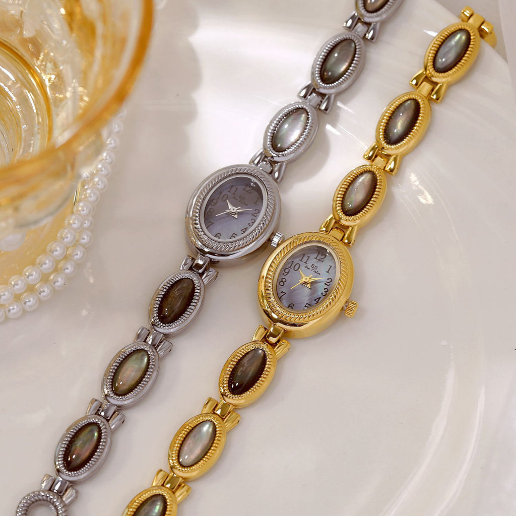 Oval Dial Gemstone Link Bracelet Watch