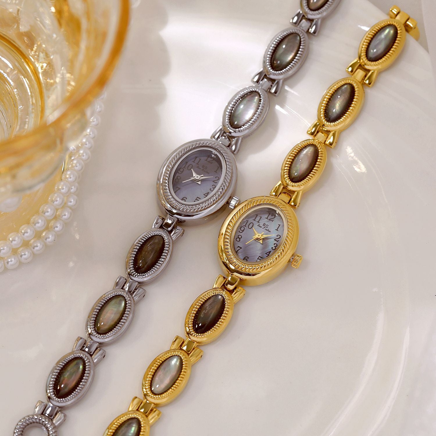 Oval Dial Gemstone Link Bracelet Watch