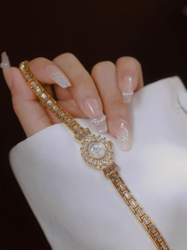 Crystal Flower Dial Link Bracelet Watch