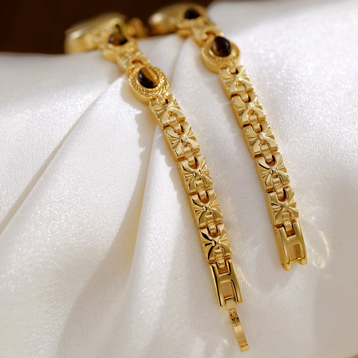 Oval Dial Gemstone Link Bracelet Watch
