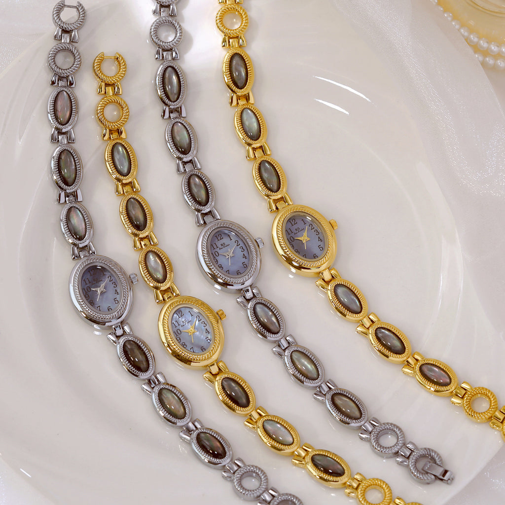 Oval Dial Gemstone Link Bracelet Watch