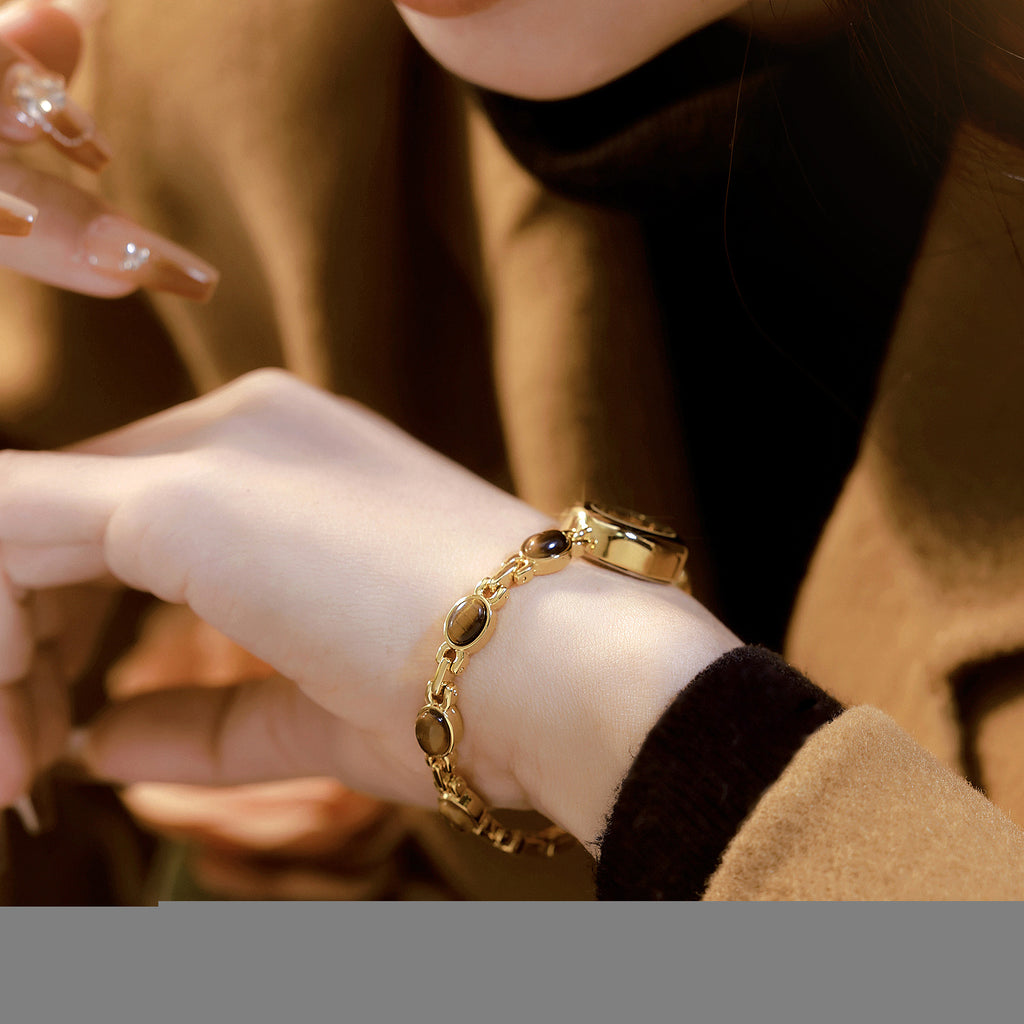 Sophisticated Oval Dial Stone Quartz Watch