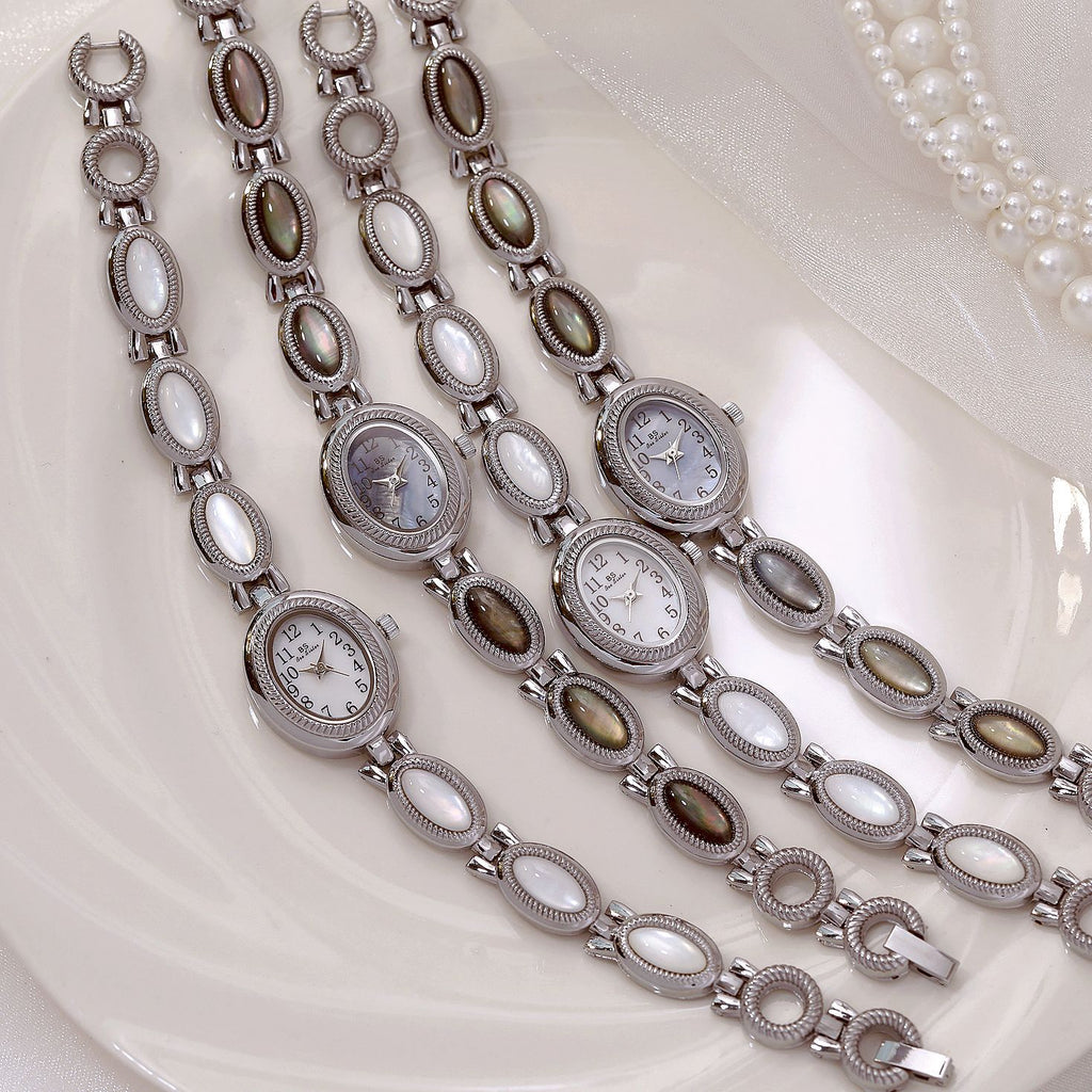 Oval Dial Gemstone Link Bracelet Watch