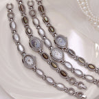 Oval Dial Gemstone Link Bracelet Watch