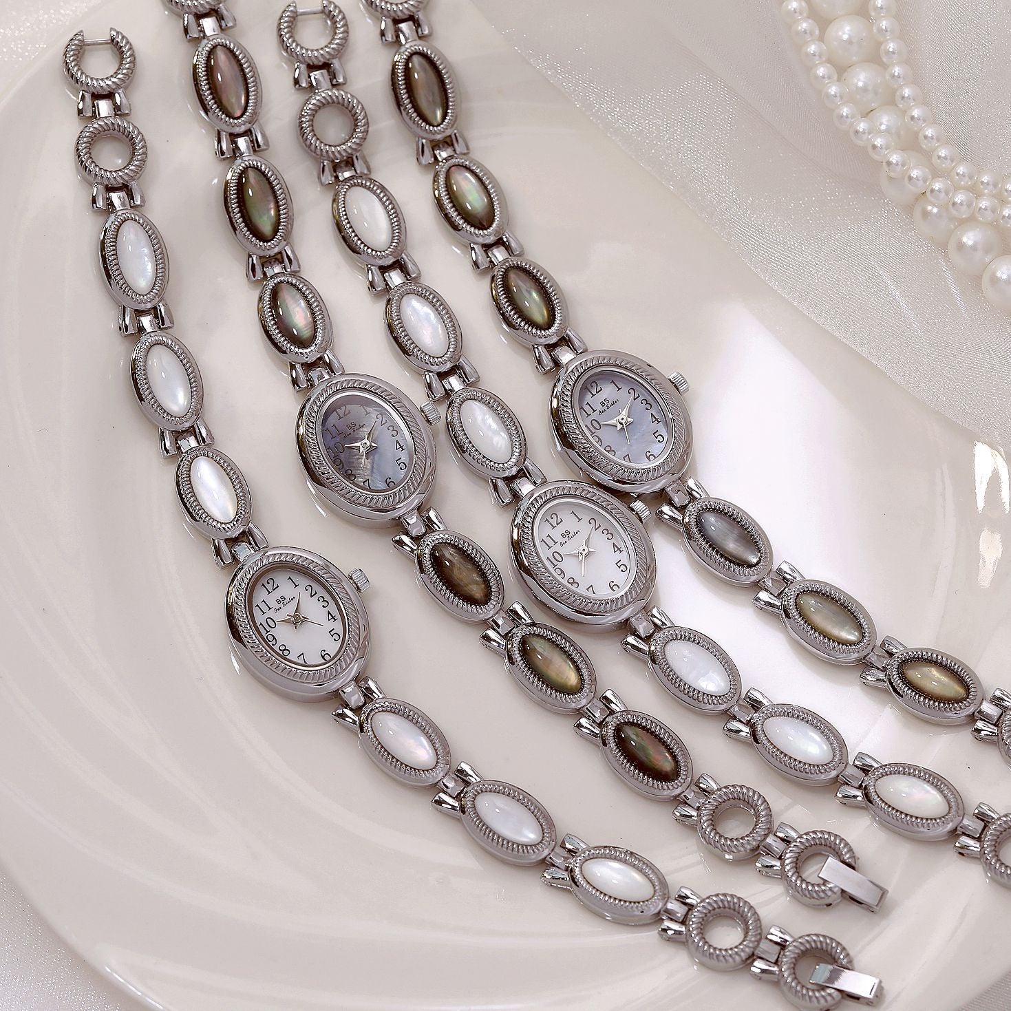 Oval Dial Gemstone Link Bracelet Watch