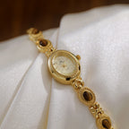 Oval Dial Gemstone Link Bracelet Watch