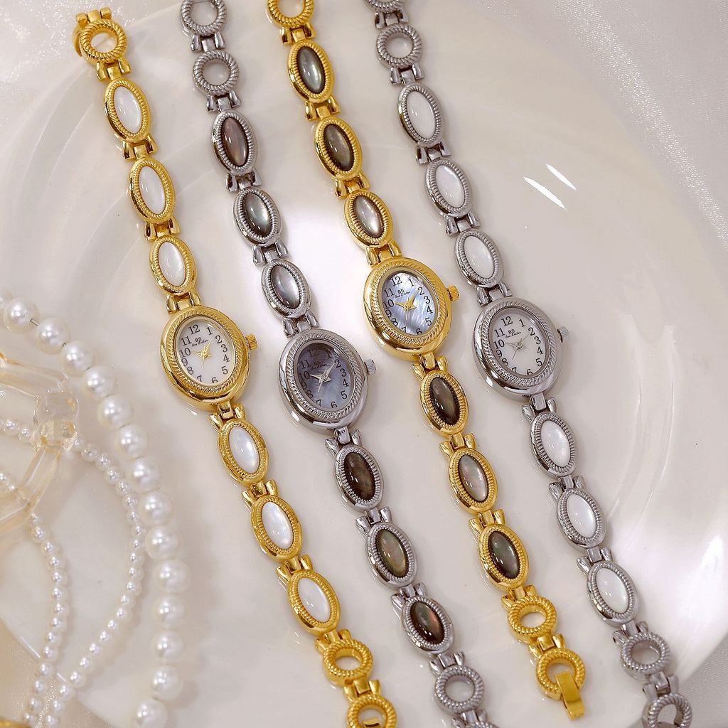 Oval Dial Gemstone Link Bracelet Watch