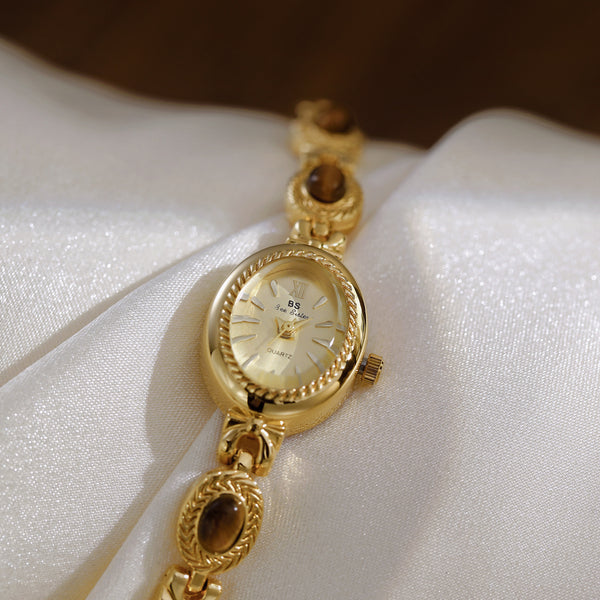 Oval Dial Gemstone Link Bracelet Watch