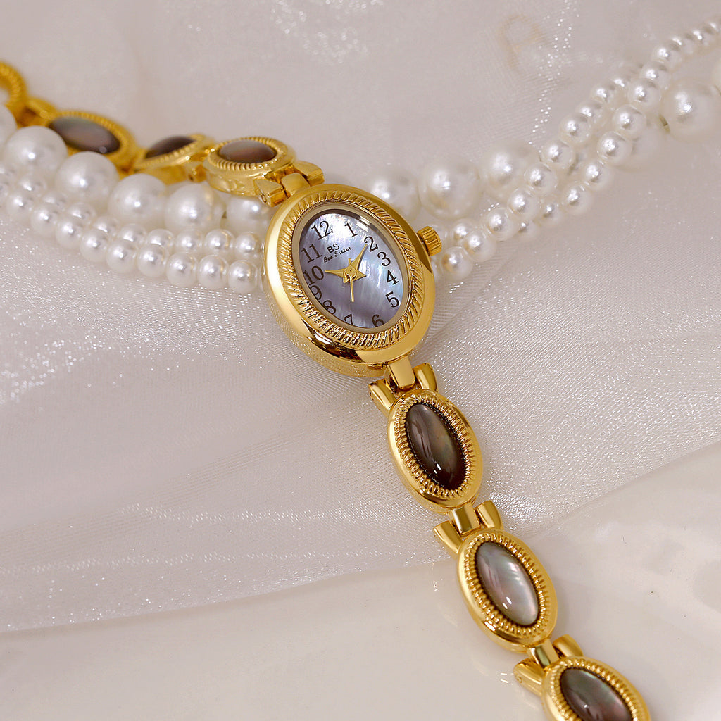 Oval Dial Gemstone Link Bracelet Watch