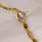 Oval Dial Gemstone Link Bracelet Watch