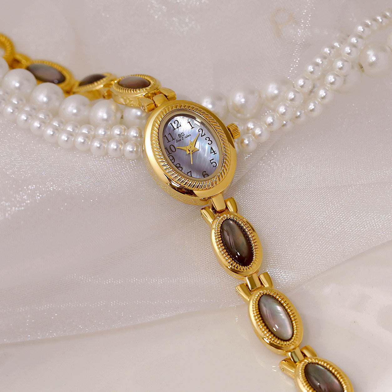 Oval Dial Gemstone Link Bracelet Watch