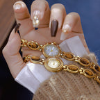 Oval Dial Green Gemstone Link Bracelet Watch