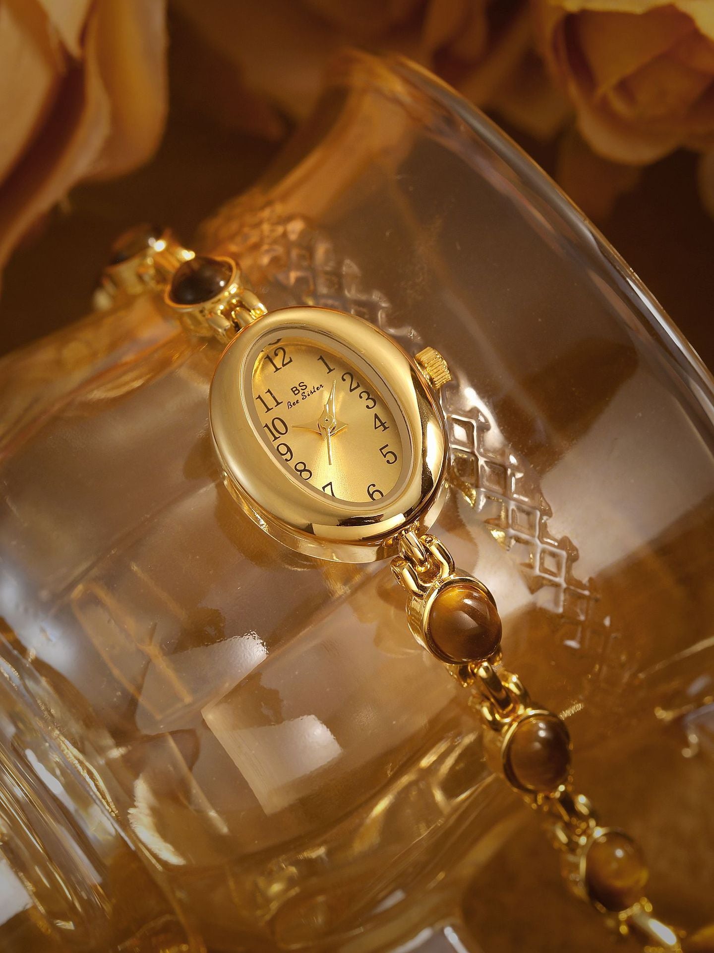 Sophisticated Oval Dial Stone Quartz Watch
