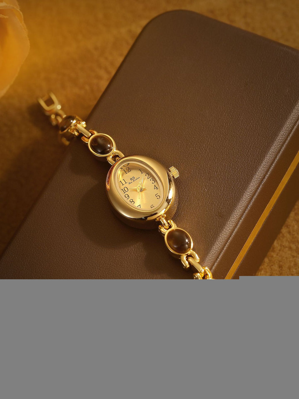 Sophisticated Oval Dial Stone Quartz Watch