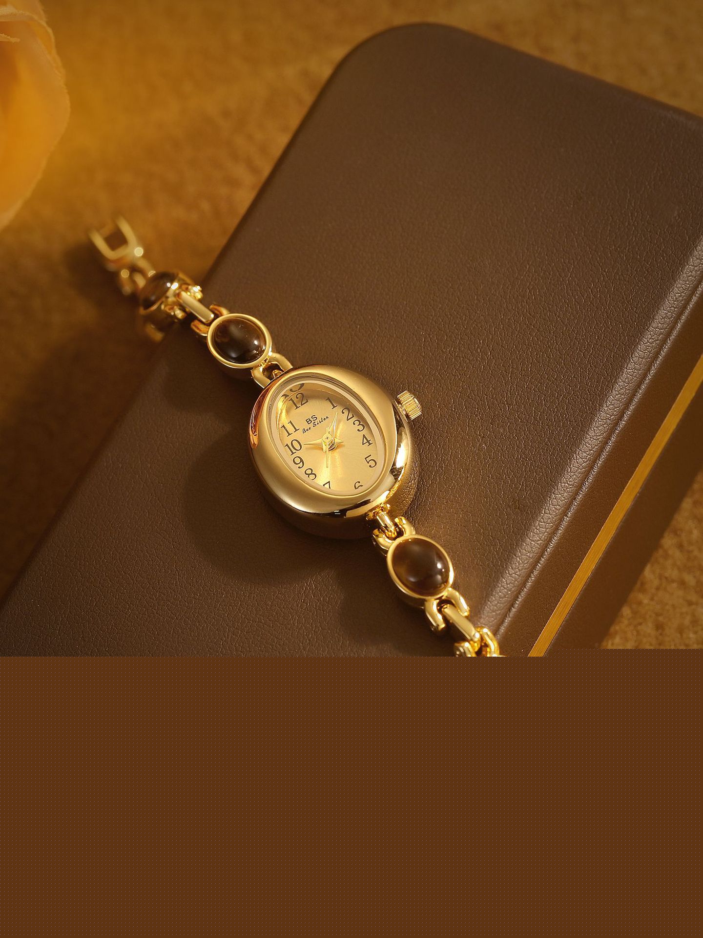 Sophisticated Oval Dial Stone Quartz Watch
