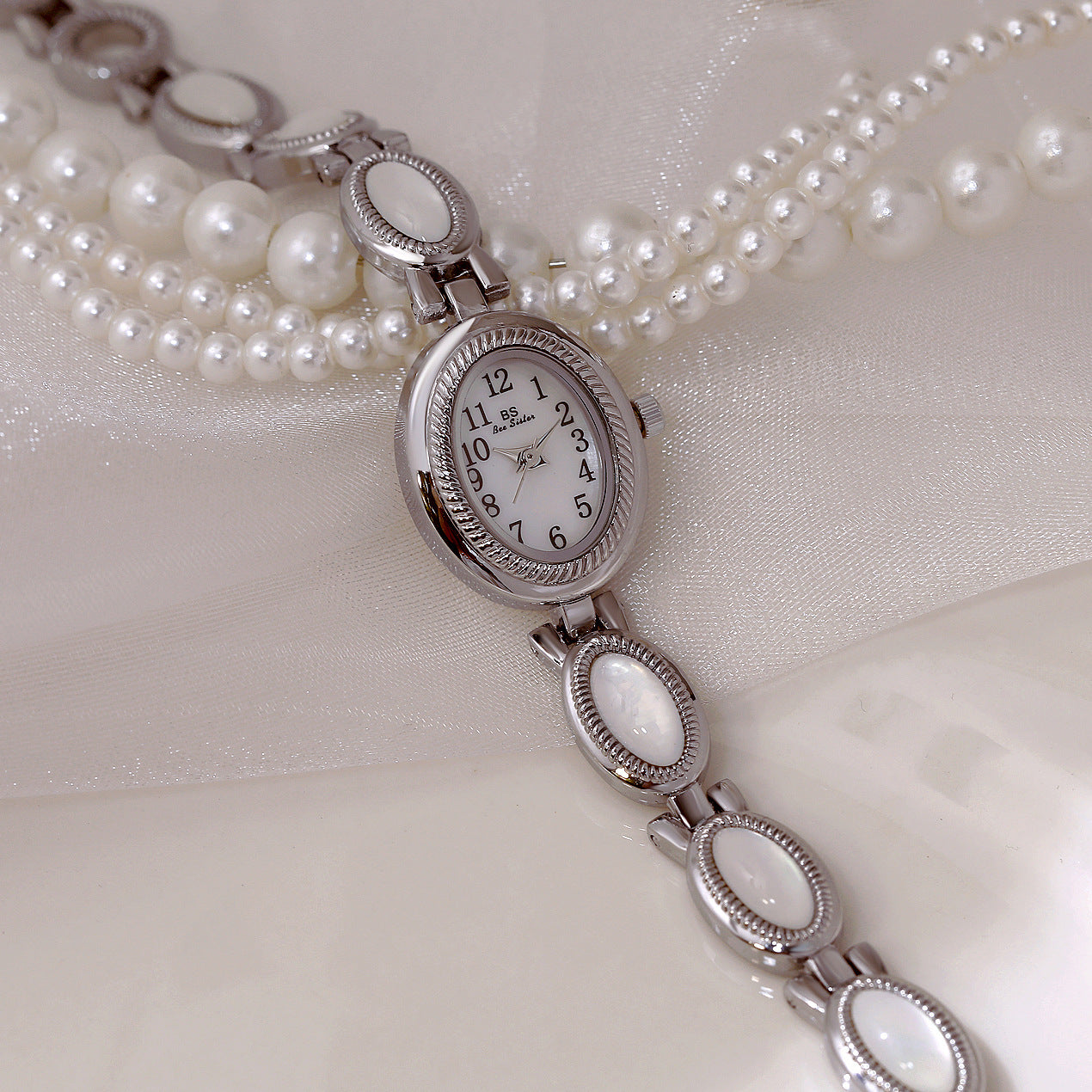 Oval Dial Gemstone Link Bracelet Watch