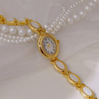 Oval Dial Gemstone Link Bracelet Watch