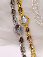 Oval Dial Gemstone Link Bracelet Watch