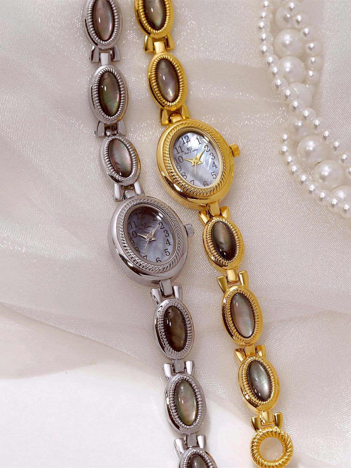 Oval Dial Gemstone Link Bracelet Watch