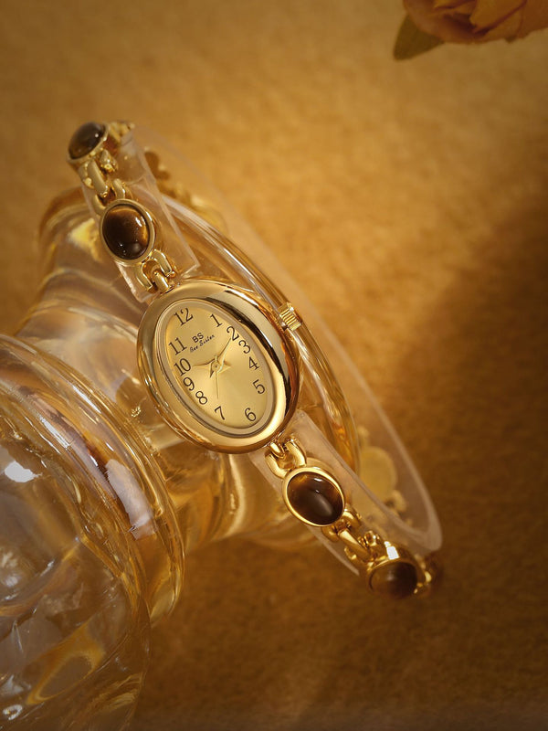 Sophisticated Oval Dial Stone Quartz Watch