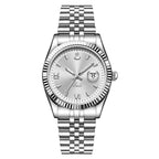 Fluted bezel date dial watch silver