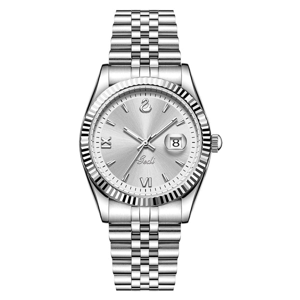 Fluted Bezel Date Dial Bracelet Watch